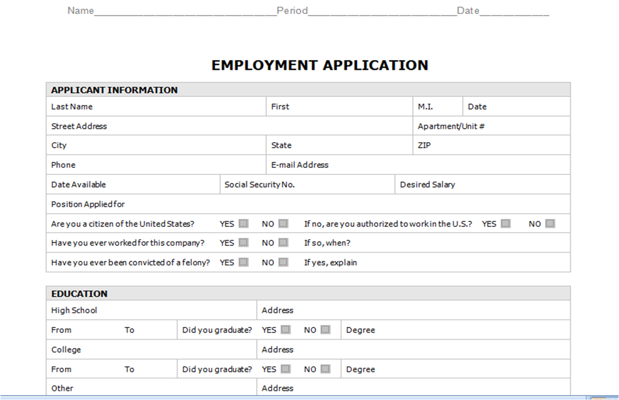 employment application form word Melo.in tandem.co