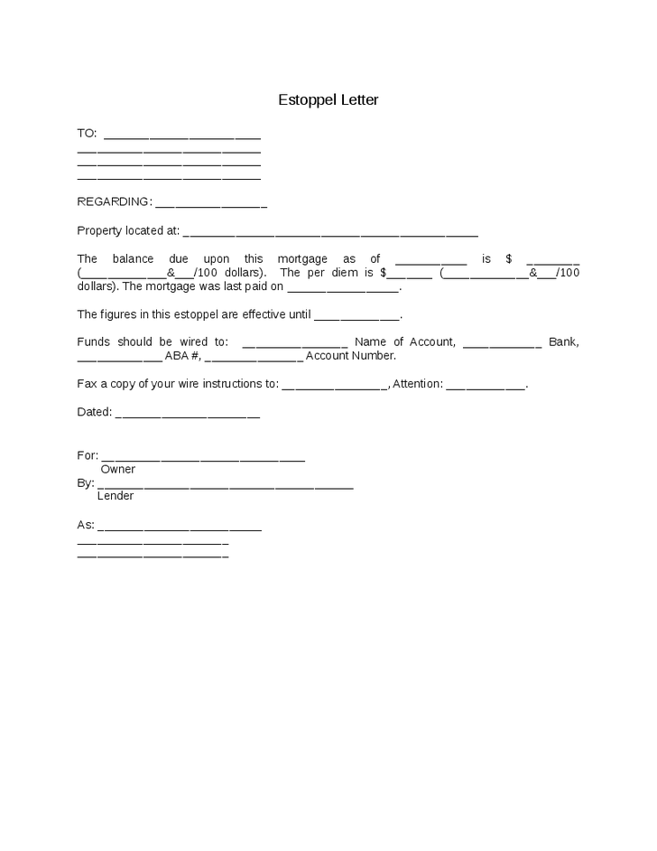 Example Document for Estoppel Certificate