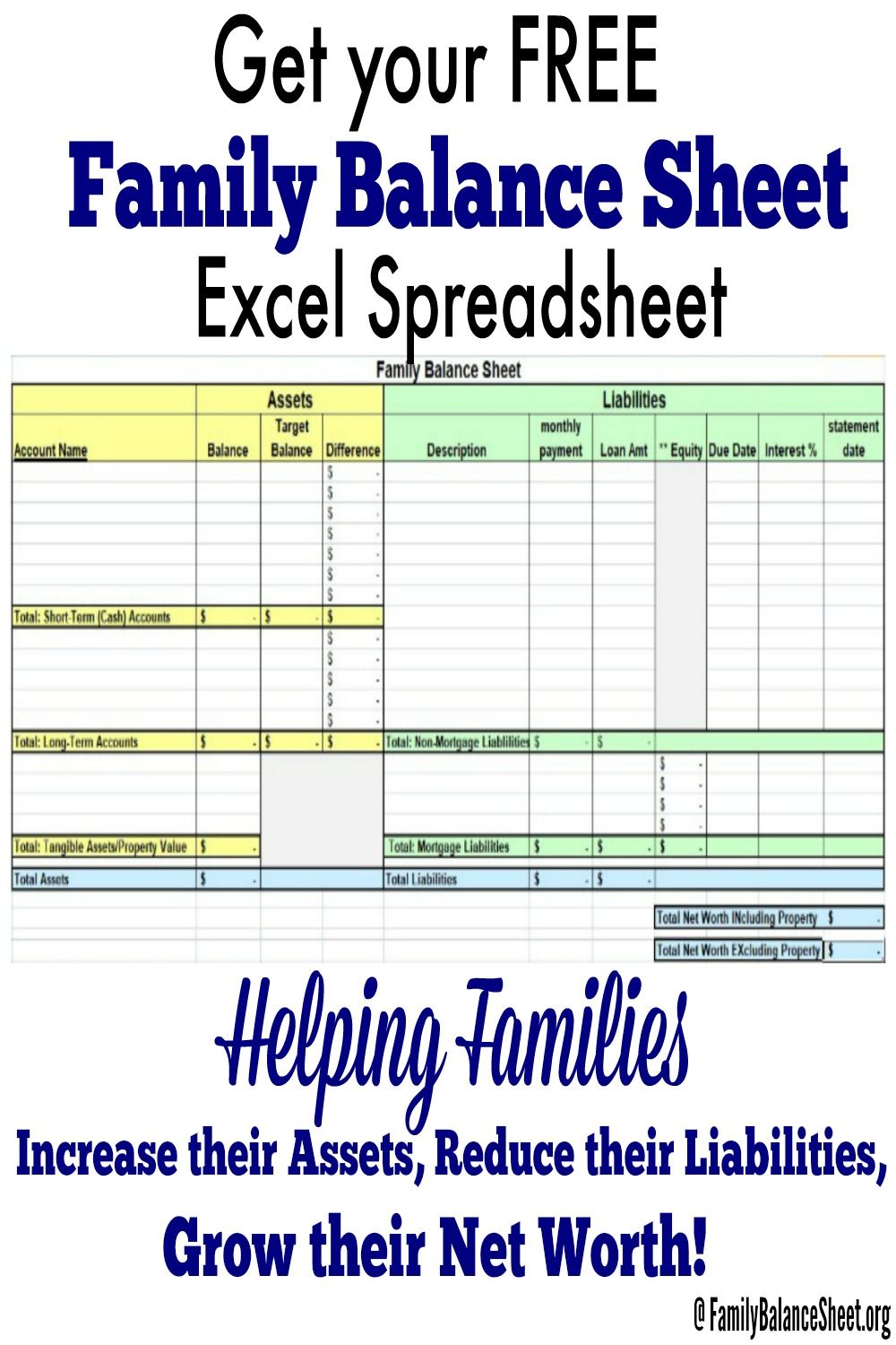 Free Family Balance Sheet Excel Spreadsheet | Pinterest | Balance 