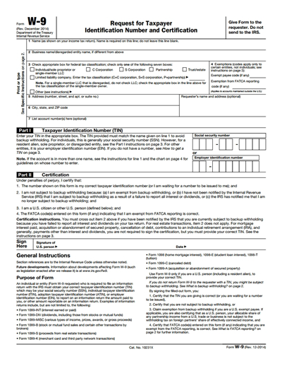 IRS W 9 Form Free Download, Create, Edit, Fill and Print 