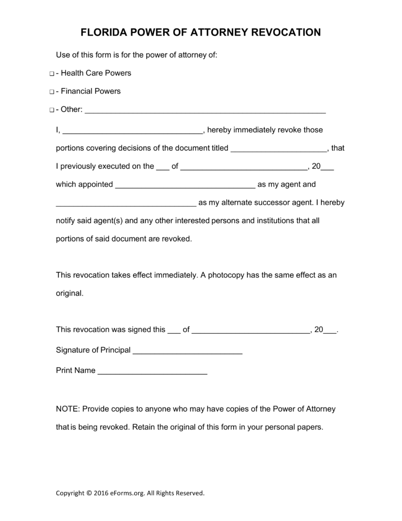 Free Florida Revocation of Power of Attorney Form PDF | Word 