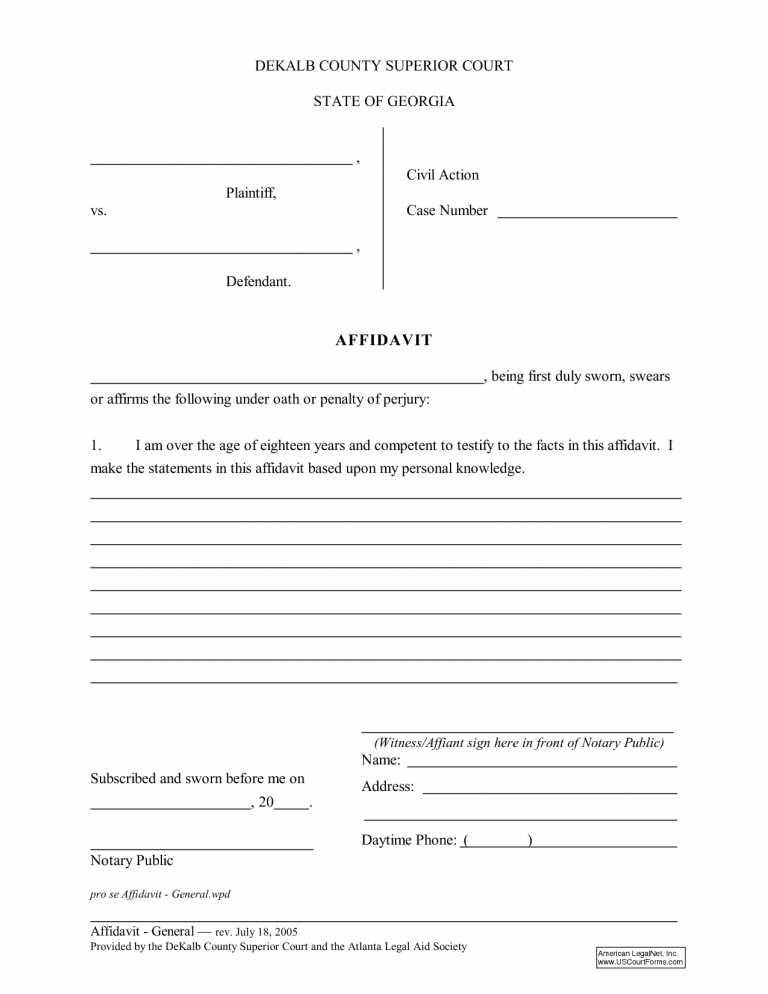 Free General Affidavit Form Download Amulette