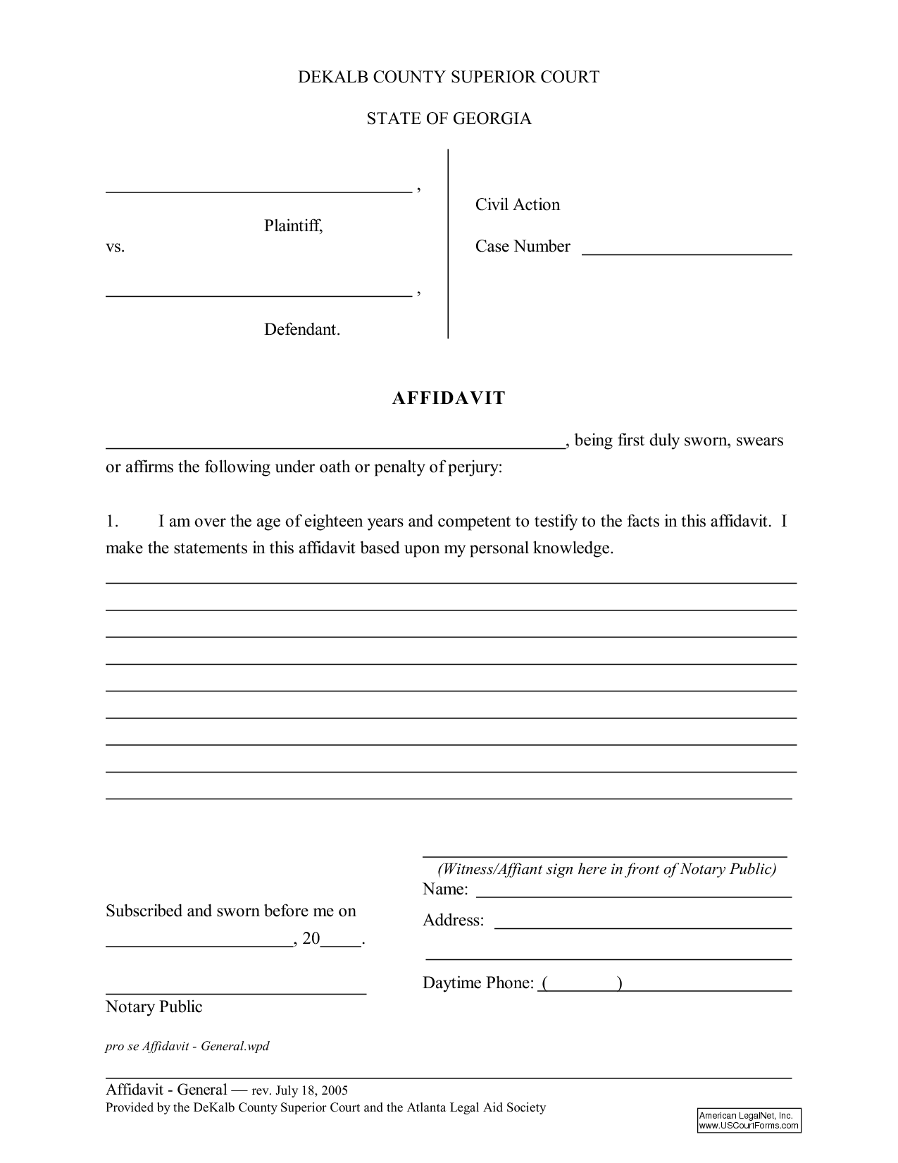 Free Affidavit Form Download & Complete Guide Example General 