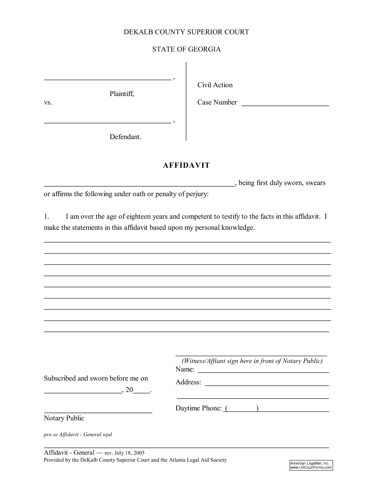 Printable General Affidavit Form Florida Printable Forms Free Online