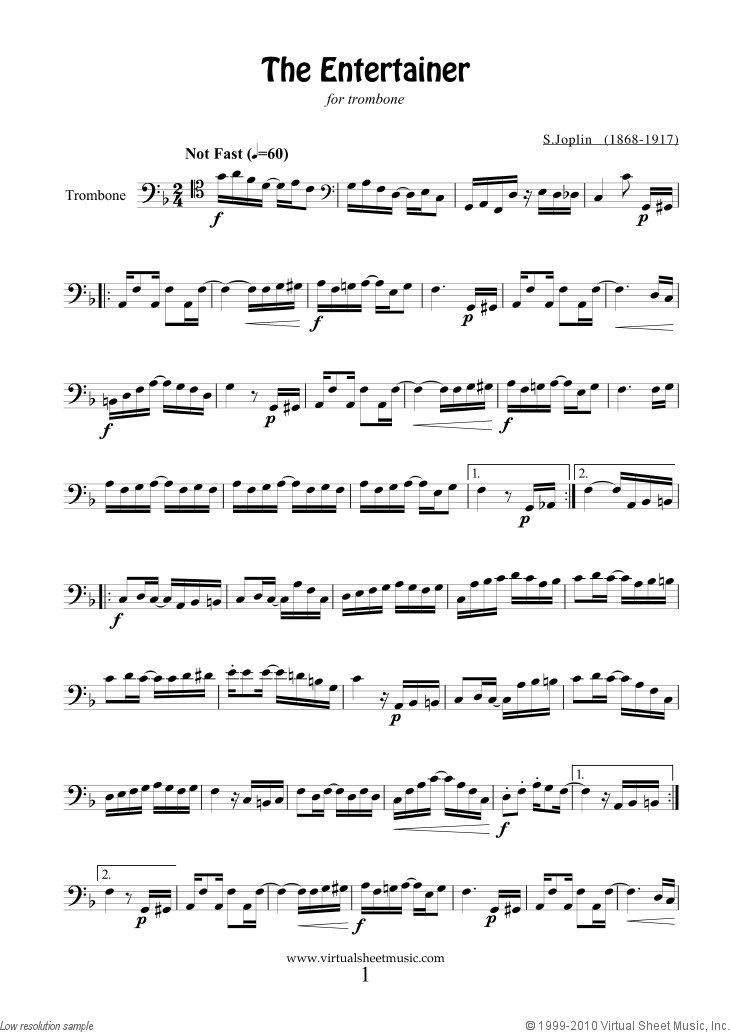 Free Joplin The Entertainer sheet music for trombone solo [PDF]