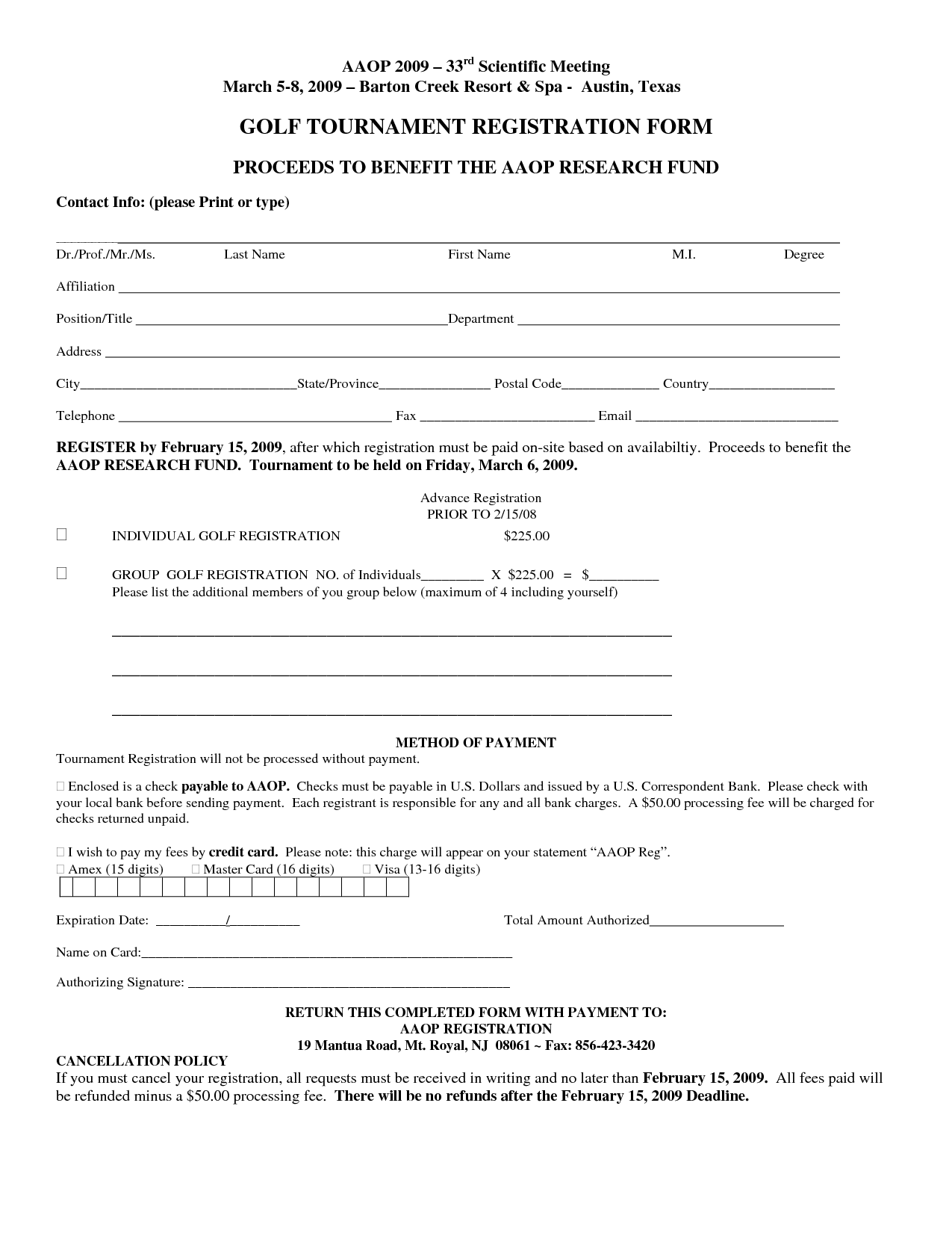 free registration form template | Golf Tournament Registration 