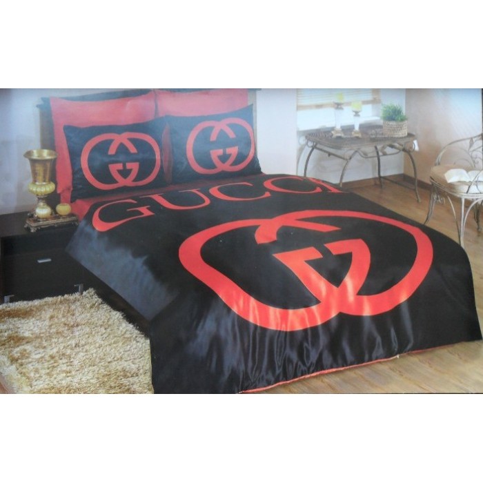 Gucci Comforter Set King SATIN BEDDING SET NEW HQ BLACK RED 