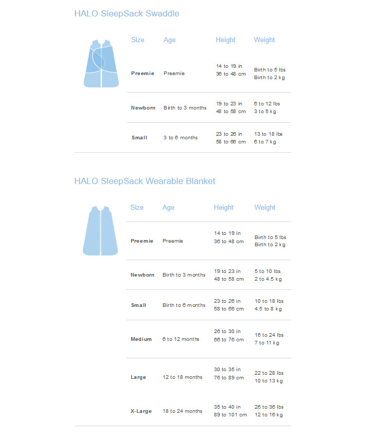 Halo Sleep Sack Tog Chart