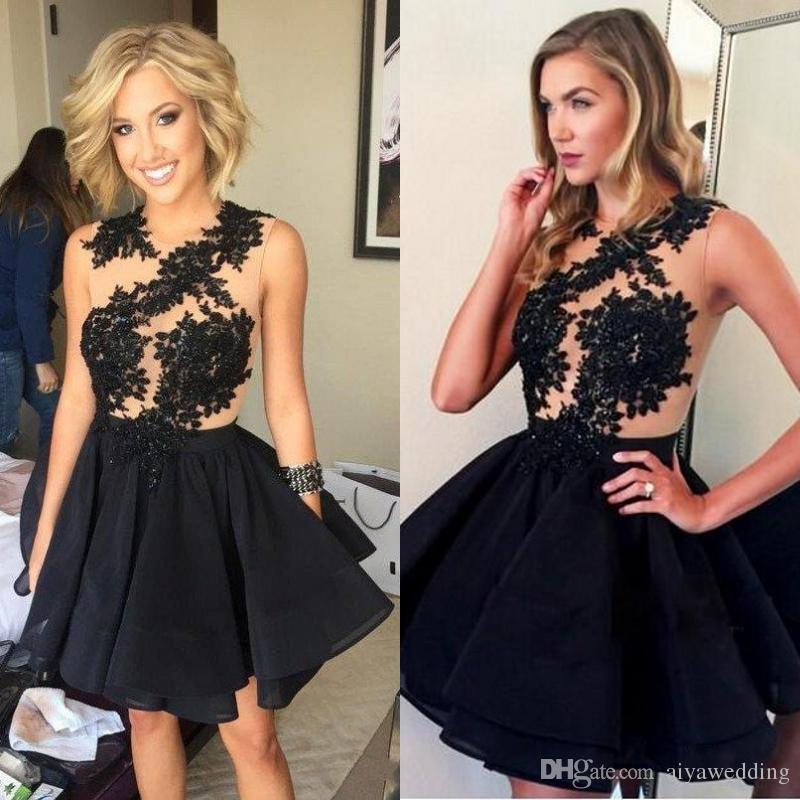 2018 New Cheap Sweet 18 Short Black Homecoming Dresses Jewel Neck 