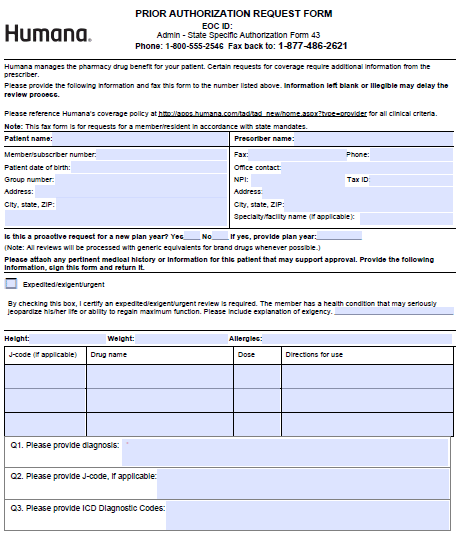Free Humana Prior Prescription (Rx) Authorization Form PDF