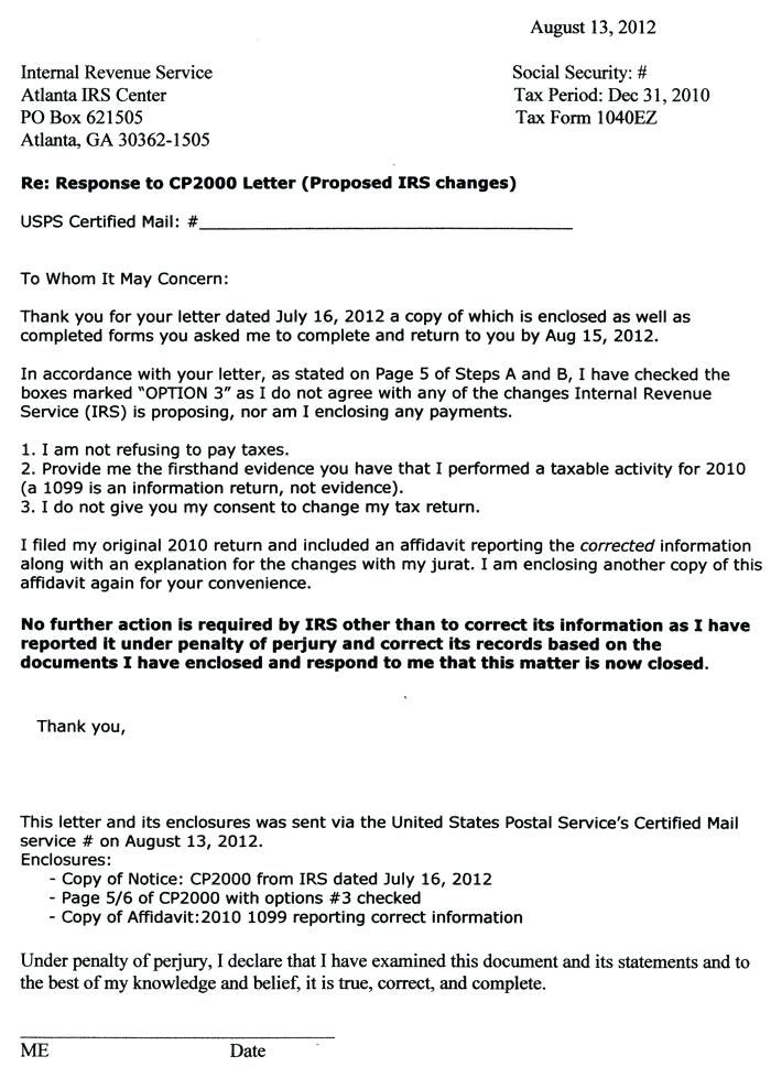 Letter to the IRS IRS Response Letter Form (with Sample)