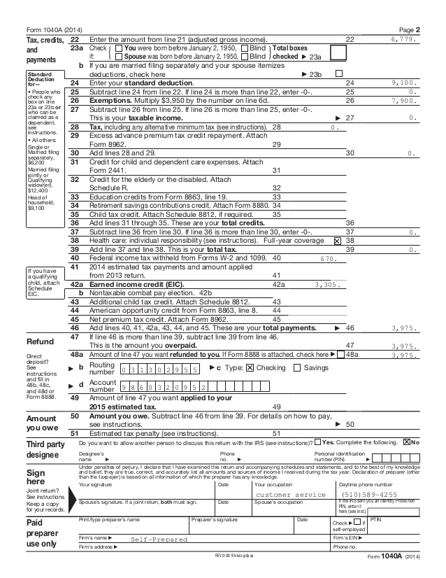 2014 Form IRS 1040 A Fill Online, Printable, Fillable, Blank 