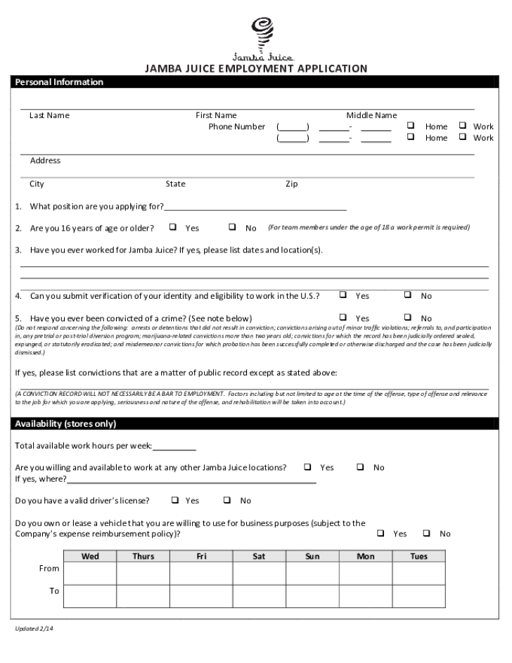 Jamba Juice Application Online Employment Forms