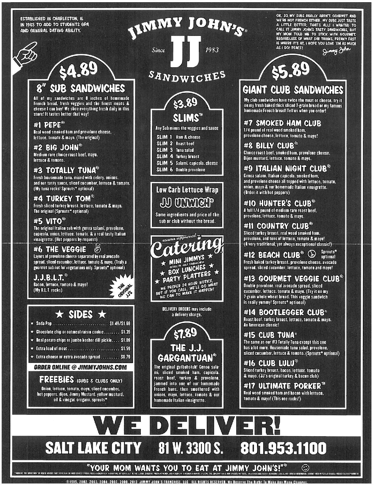 Jimmy Johns Pdf Menu | amulette