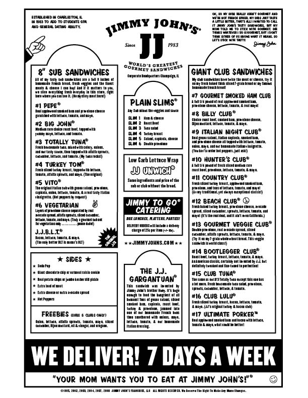 Menu Jimmy John's Freaky Fast Blog