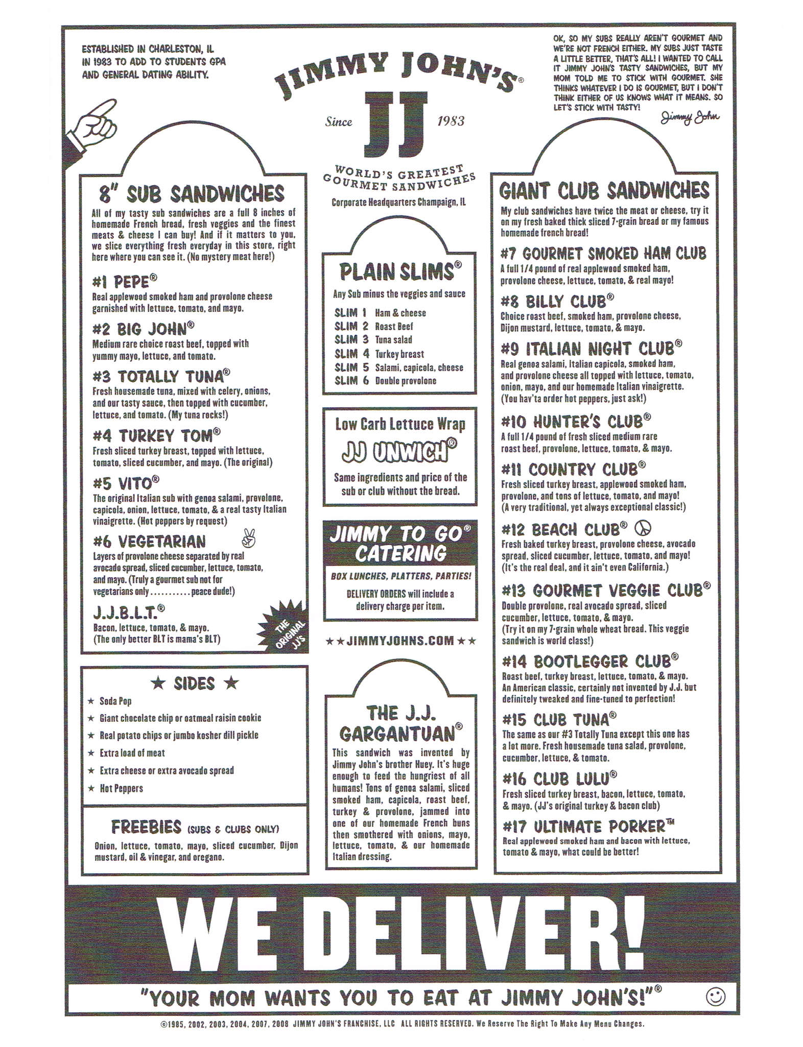 Jimmy John's Menu, Menu for Jimmy John's, Ypsilanti, Detroit 