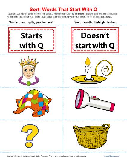 Words Starting With Letter Q | Beginning Consonant Worksheets