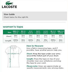 Lacoste Golf Men's Shirts Size Chart | For Sellers: Clothes 