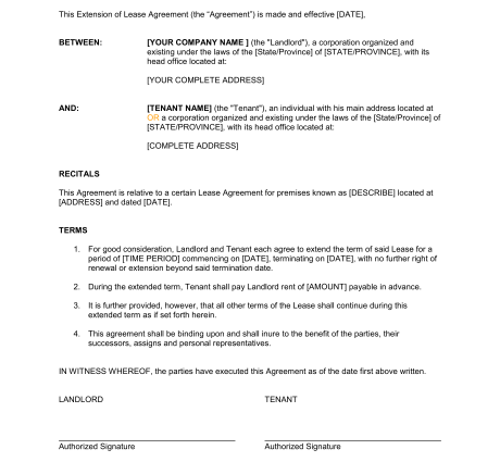 tenancy agreement renewal template lease agreement extension 