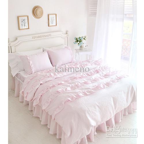 Textile Beautiful Pink Lace Ruffled Comforter Sets,Duvet Cover 