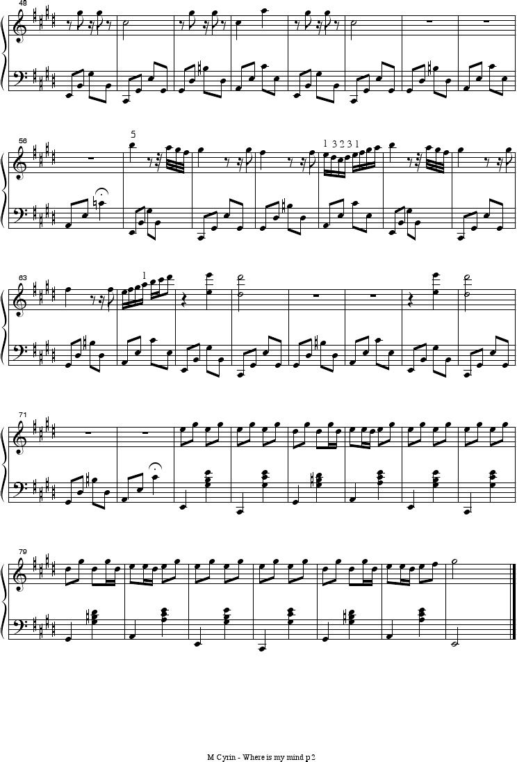 Where Is My Mind? sheet music for Piano download free in PDF or MIDI