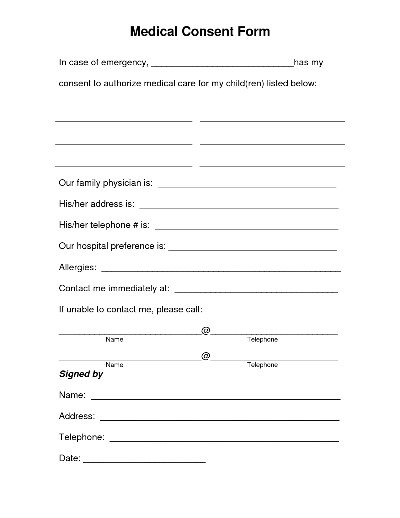 Free Printable Medical Consent Form | Free Medical Consent Form 