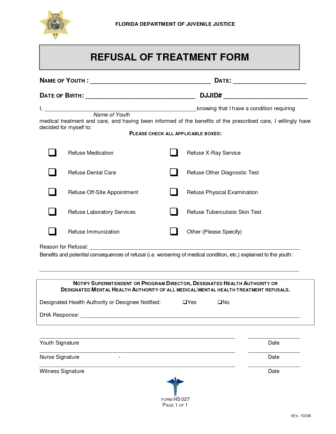 Refusal Of Medical Treatment Form Fill Online, Printable 