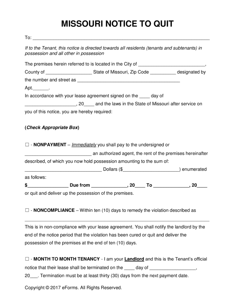 Free Missouri Eviction Notice Forms | Process and Laws PDF 