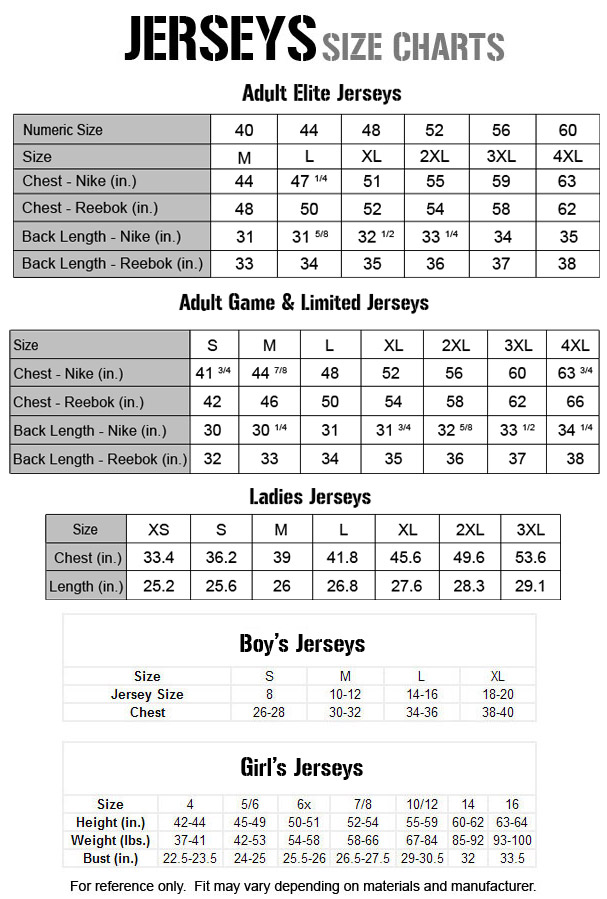Youth Medium Football Jersey Size Chart