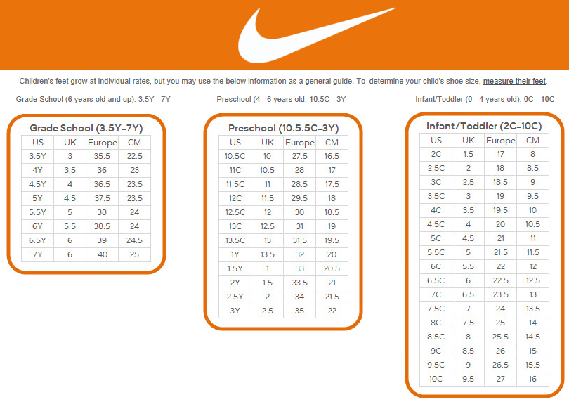 Nike Kid Shoe Size Chart | amulette