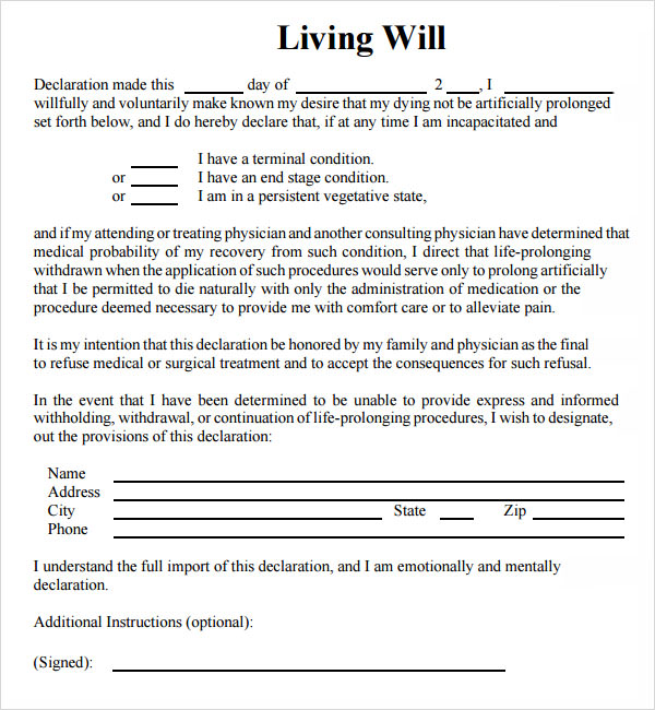 9+ Sample Living Wills – PDF | Sample Templates