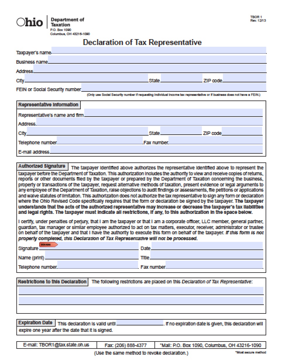 Ohio Tax Power of Attorney Form Power of Attorney : Power of 