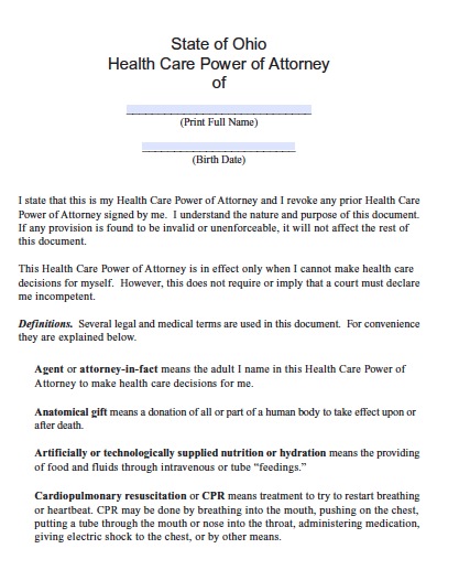 Free Ohio Medical Power of Attorney Form – PDF Template