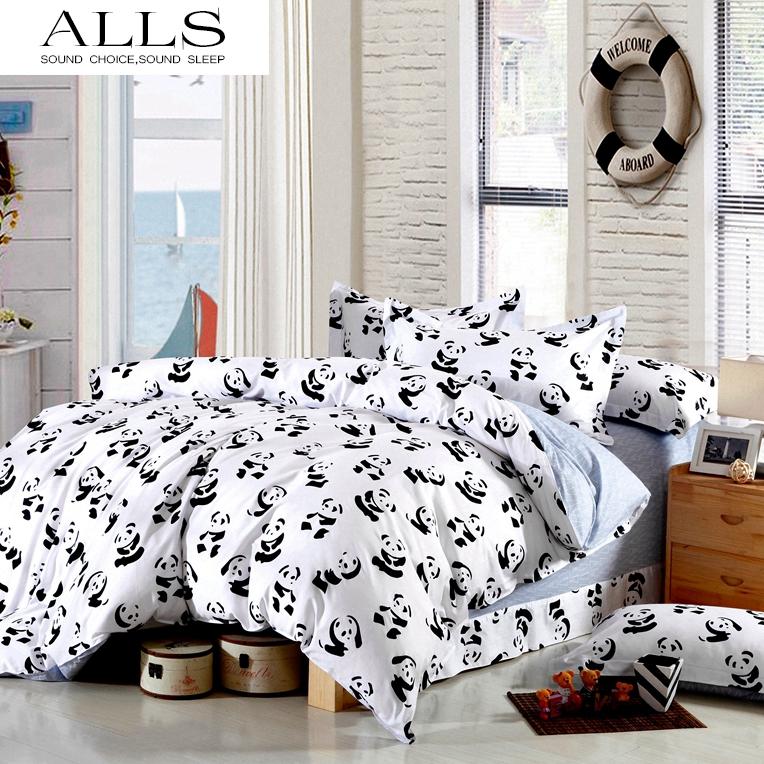 Wholesale Black And White Bedding Set Panda 100% Cotton Bed Sheet 