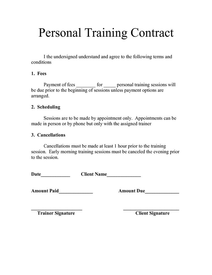 Free Printable Personal Trainer Contract Form (GENERIC)