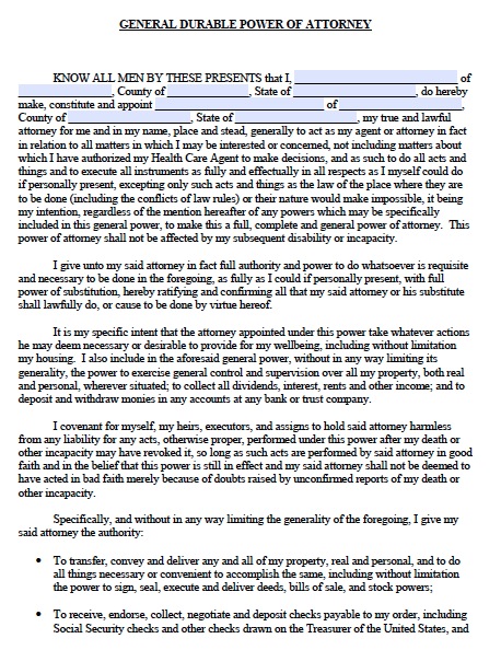 Free Massachusetts Durable Power of Attorney Form – PDF