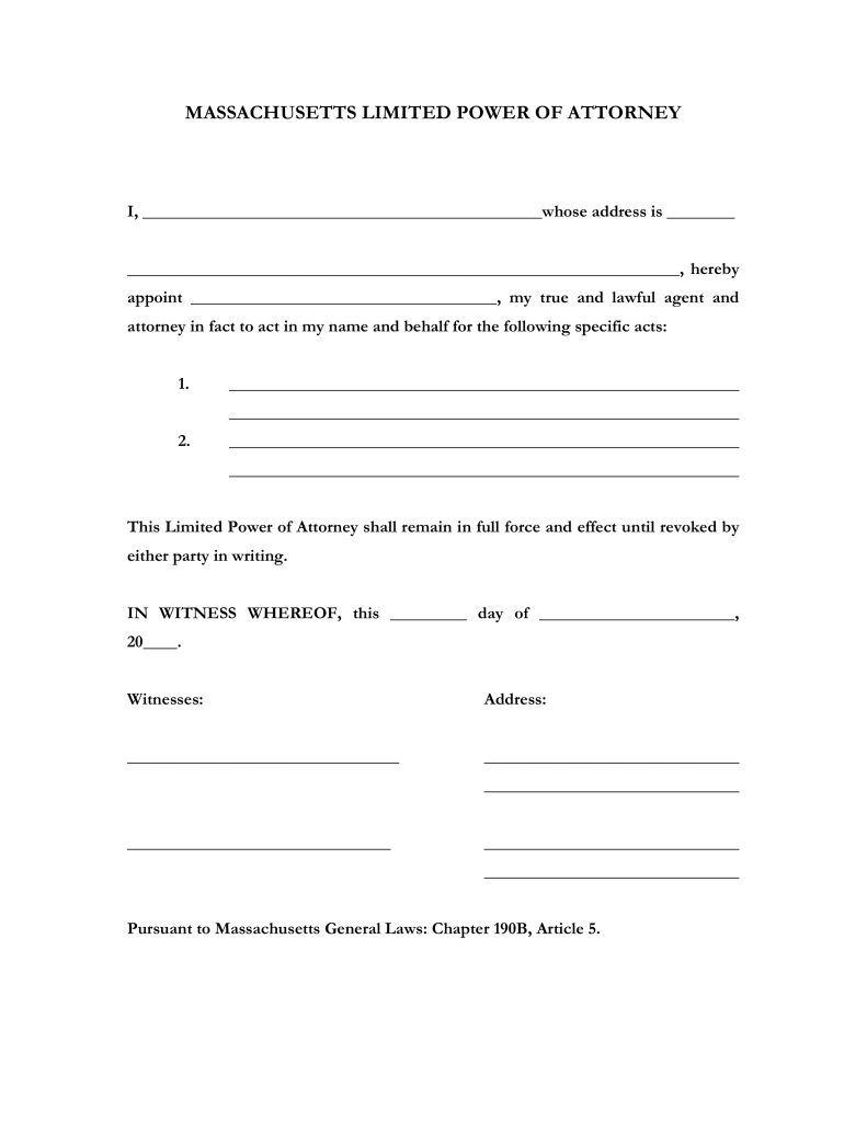 Free Massachusetts Limited Power of Attorney Form Word | PDF 