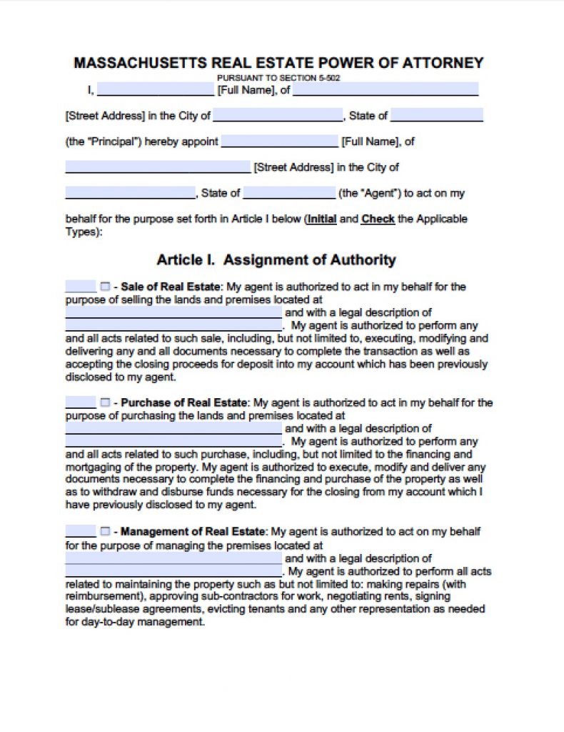 Power Of Attorney Form Massachusetts Amulette 