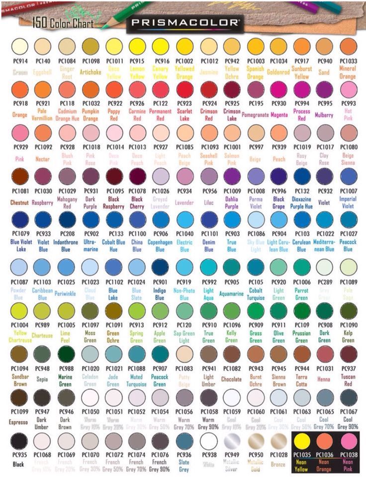 Official Prismacolor Pencils 150 Color Chart | Colored Pencil Info 