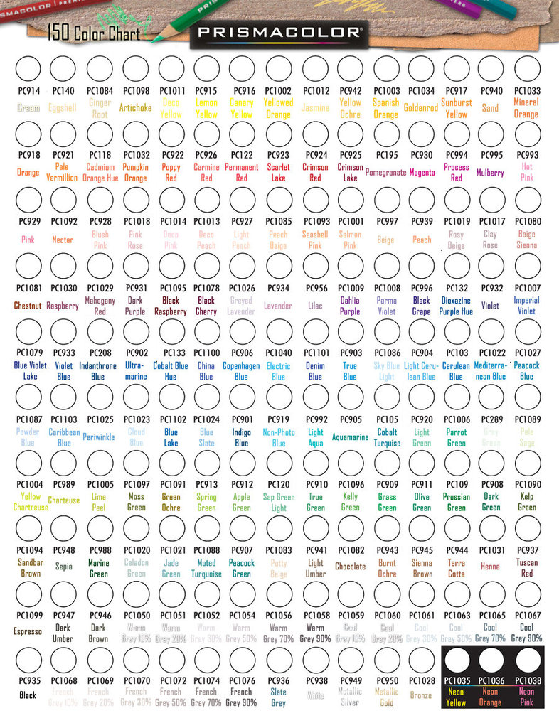 Prismacolor 150 Premier Colored Pencil Chart by TransientArt on 