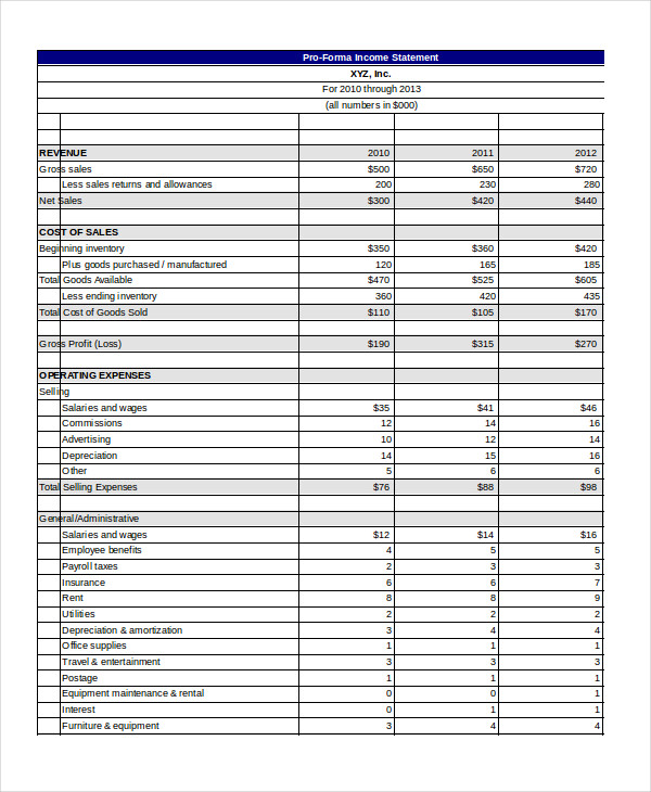 Pro Forma Excel Template 10+ Free Excel Documents Download 