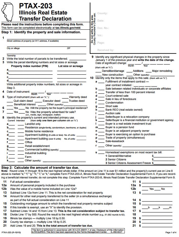 Fillable Online Instructions for Form PTAX 203, Illinois Real 