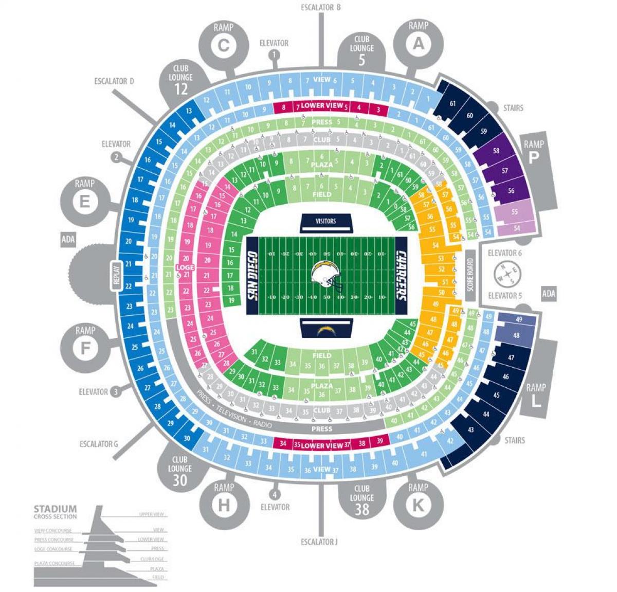 Qualcomm stadium seating map Qualcomm seat map (California USA)