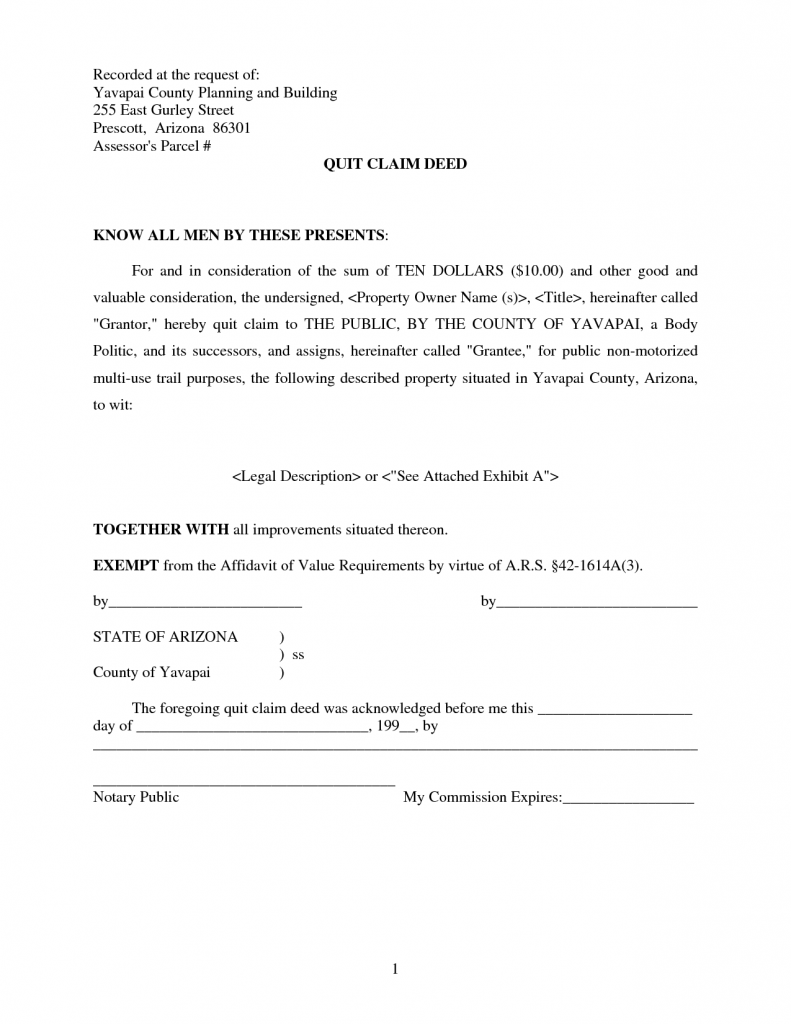 Quit Claim Deed Form Arizona | amulette