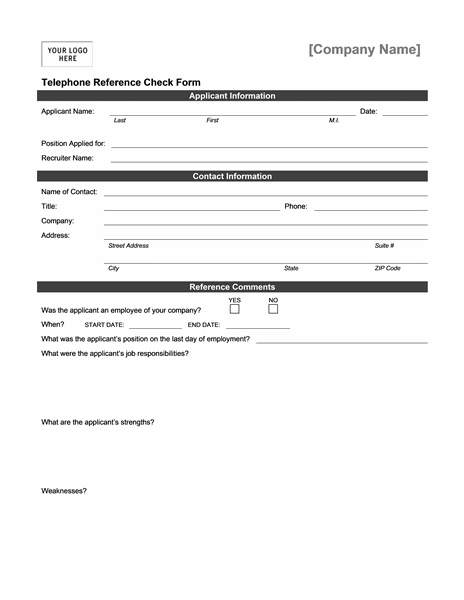 Reference Check Form Template Amulette 8237