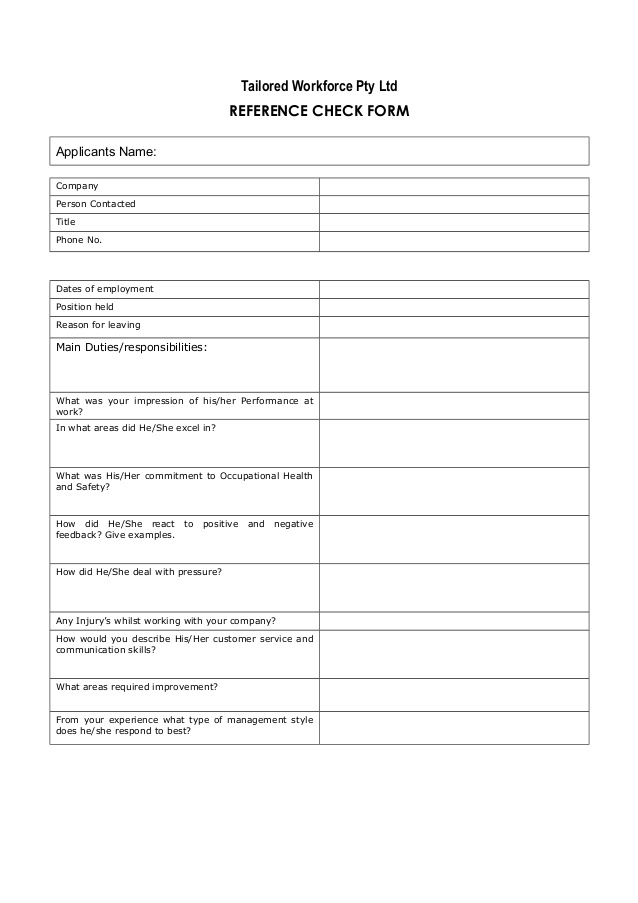 Reference Check Template