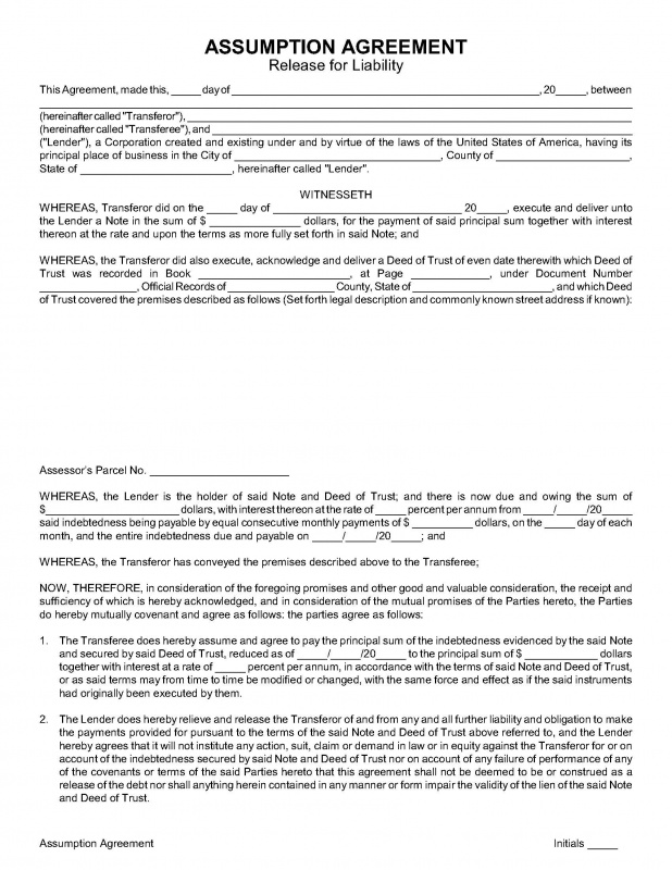ASSUMPTION AGREEMENT (Release for Liability) Nevada Legal Forms 