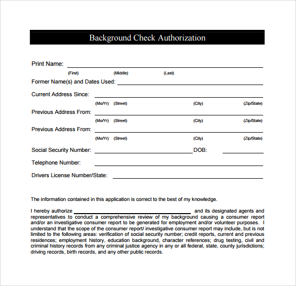 Sample Background Check Authorization Form Amulette 3939