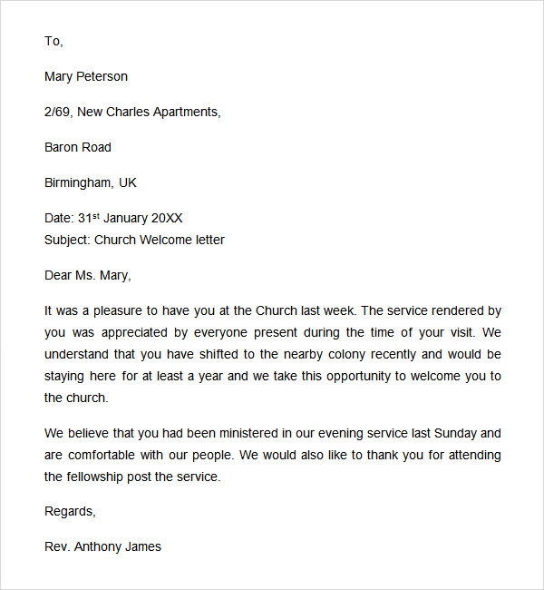Church Welcome Letter Template Letters Font