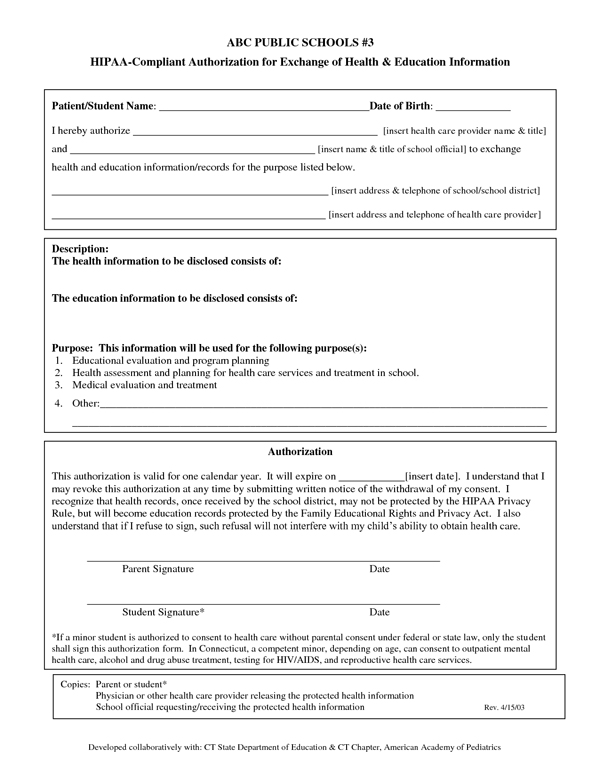 Hipaa Authorization Form Medical Records Release Form Template 